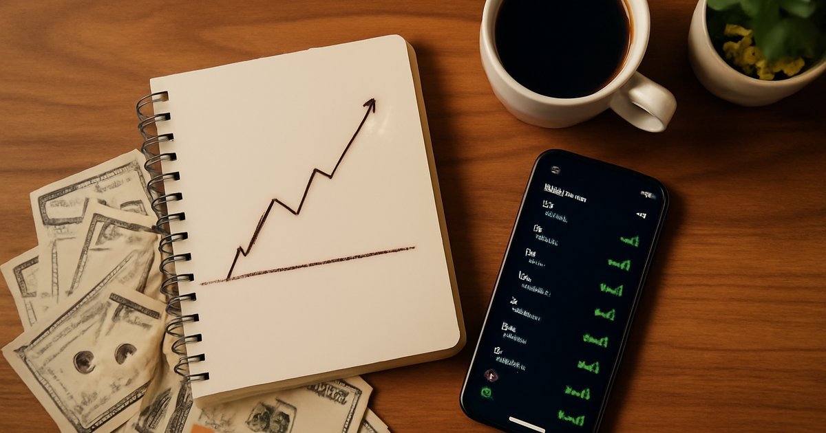 Dividend investing strategy with income chart and brokerage portfolio on desk