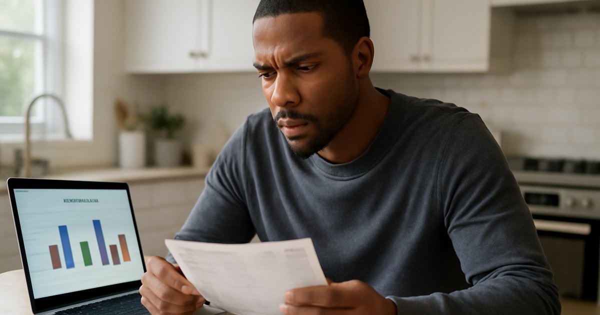 Man comparing personal loan options for bad credit on a laptop at home